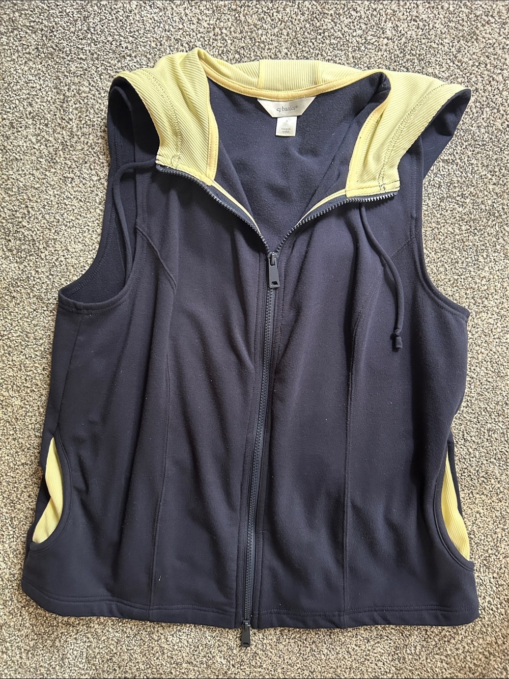 CJ Banks Navy Sleeveless Zip Hoodie Vest with Yellow Trim